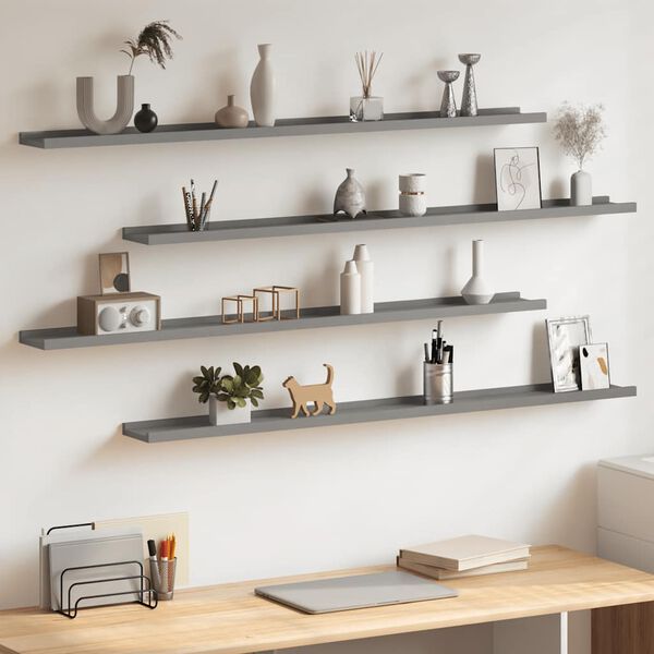 vidaXL Wall Shelves 4 pcs Grey 115x9x3 cm