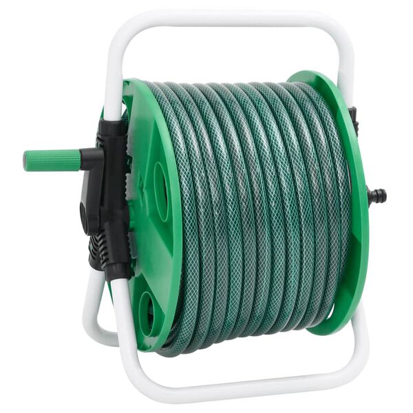 vidaXL Free Standing Green Hose Reel with 20 m Hose PVC