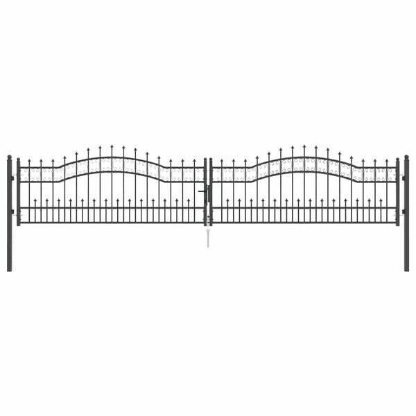 vidaXL Fence Gate with Spear Top with Lock Grey 404 x 75 cm Steel