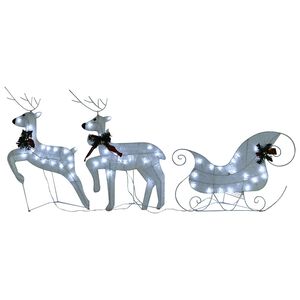 vidaXL Reindeer & Sleigh Christmas Decoration 60 LEDs Outdoor White