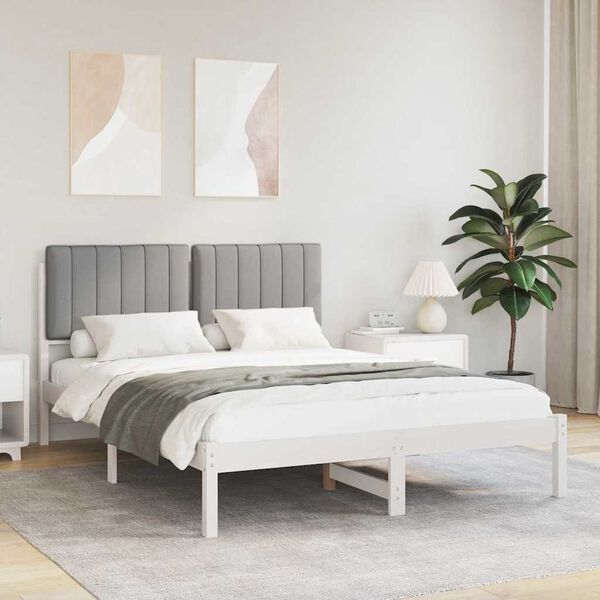 vidaXL Bed Frame with Upholstered Headboard Light Grey 140 x 200 cm