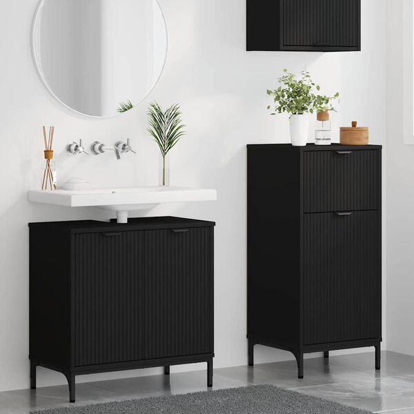 vidaXL Bathroom Furniture Set with Drawer 2 pcs Black Engineered wood