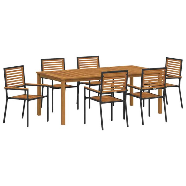vidaXL Garden Dining Set 7 pcs Black Solid Acacia Wood