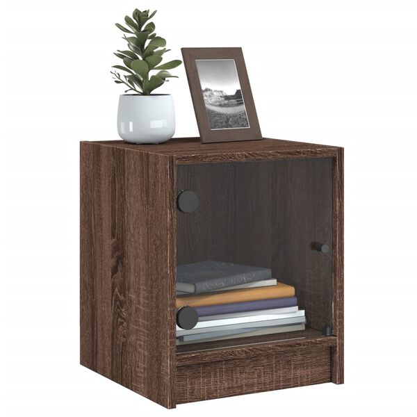 vidaXL Bedside Cabinets with Glass Doors 2 pcs Brown Oak 35x37x42 cm