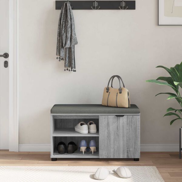 vidaXL Hall Bench with Cushion with Shelf Grey Sonoma 80 x 38 x 46 cm