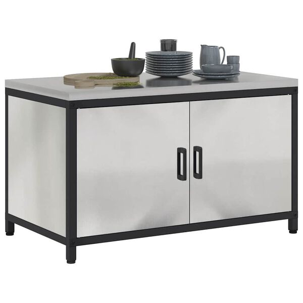 vidaXL Kitchen Storage with Shelf Silver 90 x 50 x 53 cm Steel