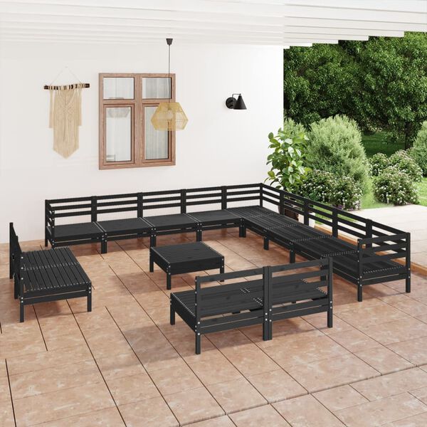 vidaXL 14 Piece Garden Lounge Set Solid Wood Pine Black