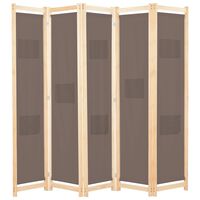 vidaXL 5-Panel Room Divider Brown 200x170x4 cm Fabric