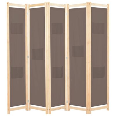 vidaXL 5-Panel Room Divider Brown 200x170x4 cm Fabric