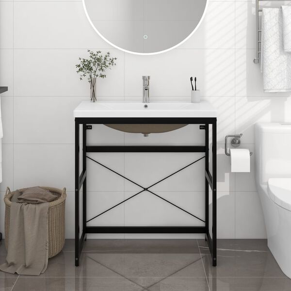 vidaXL Bathroom Washbasin Frame with Built-in Basin Black Iron