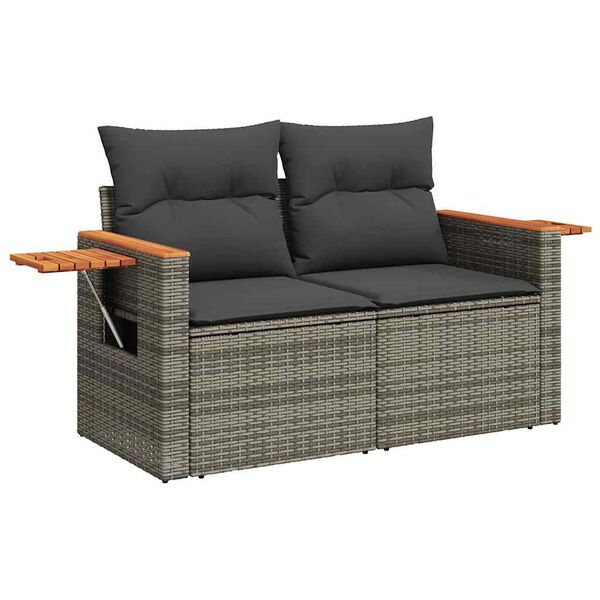 vidaXL 9 Piece Garden Sofa Set with Cushions Grey Poly Rattan Acacia