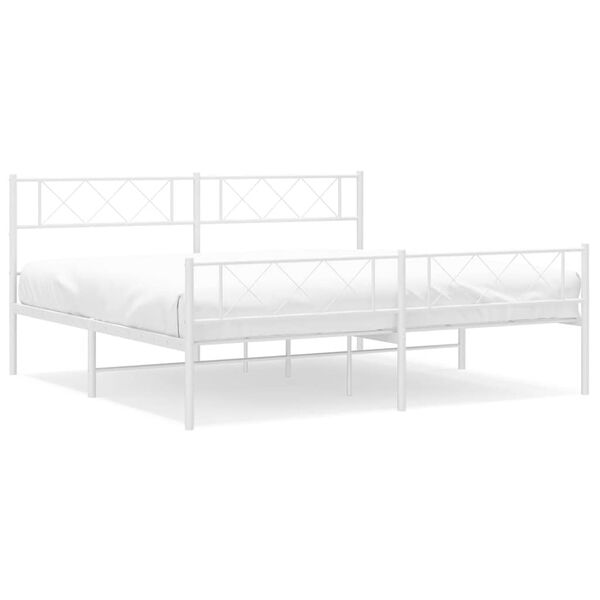 vidaXL Metal Bed Frame without Mattress with Footboard White 183x213cm