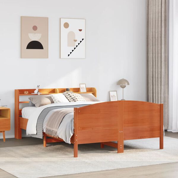 vidaXL Bed Frame without Mattress Wax Brown 135x190 cm Double Solid Wood Pine