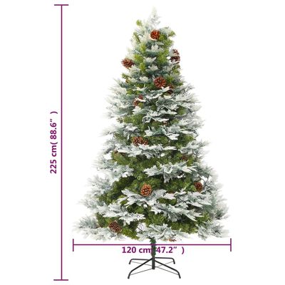 vidaXL Pre-lit Christmas Tree with Pine Cones Green 225 cm PVC&PE