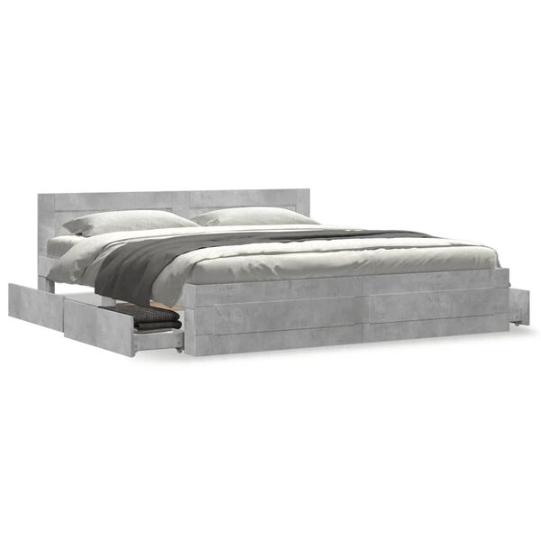 vidaXL Bed Frame with Headboard without Mattress Concrete Grey 200x200 cm