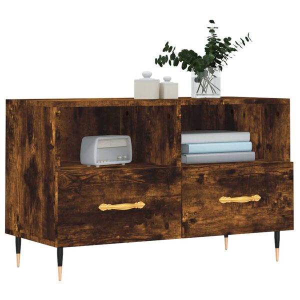 vidaXL TV Cabinet Smoked Oak 80x36x50 cm Engineered Wood