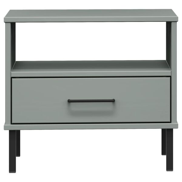 vidaXL Bedside Table with Metal Legs Grey Solid Wood Pine OSLO