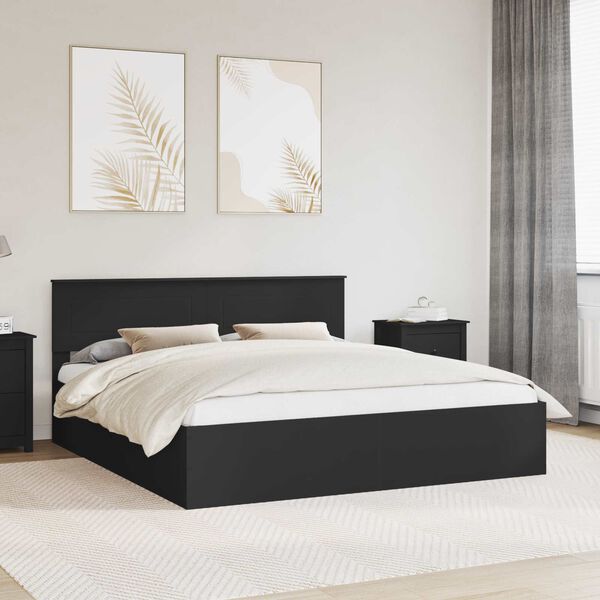 vidaXL Bed Frame with Headboard Black 200 x 200 cm Engineered Wood