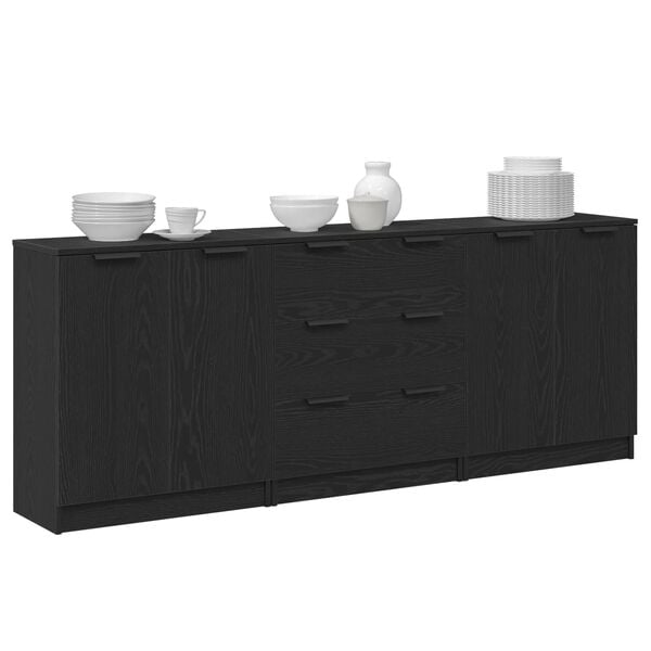 vidaXL Sideboard 3 pcs Black Oak 180 x 30 x 70 cm Engineered Wood