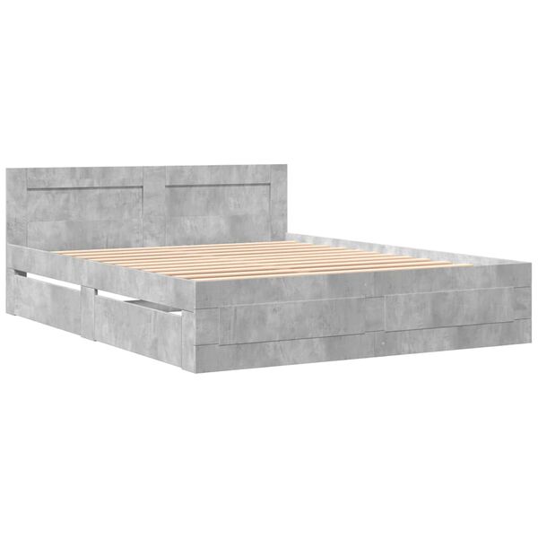vidaXL Bed Frame with Headboard without Mattress Concrete Grey 160x200 cm