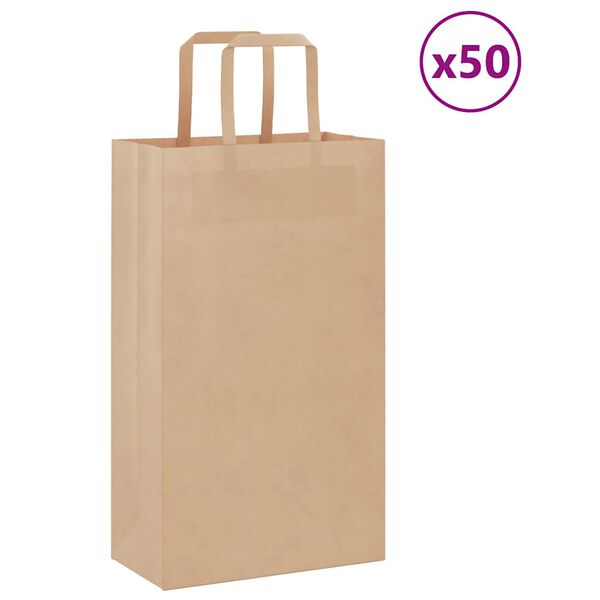 vidaXL Paper Bags 50 pcs with Handles Brown 21x11x36 cm
