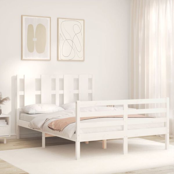vidaXL Bed Frame without Mattress White Double Solid Wood