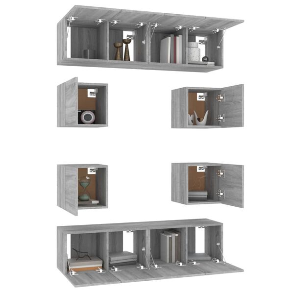 vidaXL 8 Piece TV Cabinet Set Grey Sonoma Engineered Wood