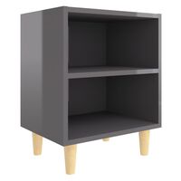 vidaXL Bed Cabinet with Solid Wood Legs High Gloss Grey 40x30x50 cm