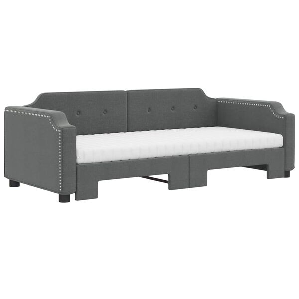 vidaXL Daybed with Trundle and Mattresses Dark Grey 90x190 cm Fabric