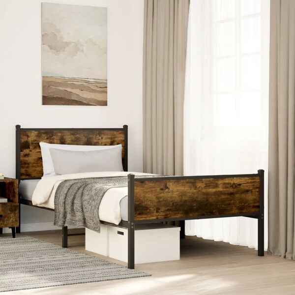 vidaXL Metal Bed Frame without Mattress Smoked Oak 107x203 cm
