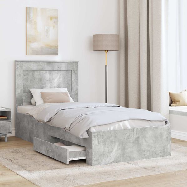 vidaXL Bed Frame Concrete Grey and Silver 75 x 190 cm Engineered Wood