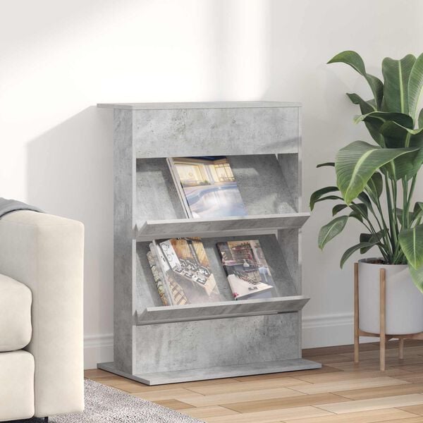 vidaXL Magazine Rack Concrete Grey 70 x 41 x 96 cm Engineered Wood