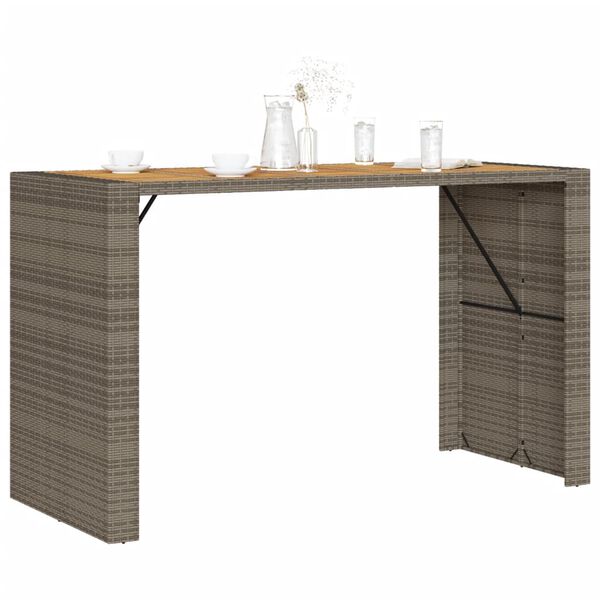 vidaXL Garden Bar Table with Acacia Wood Top Grey 185x80x110 cm Poly Rattan
