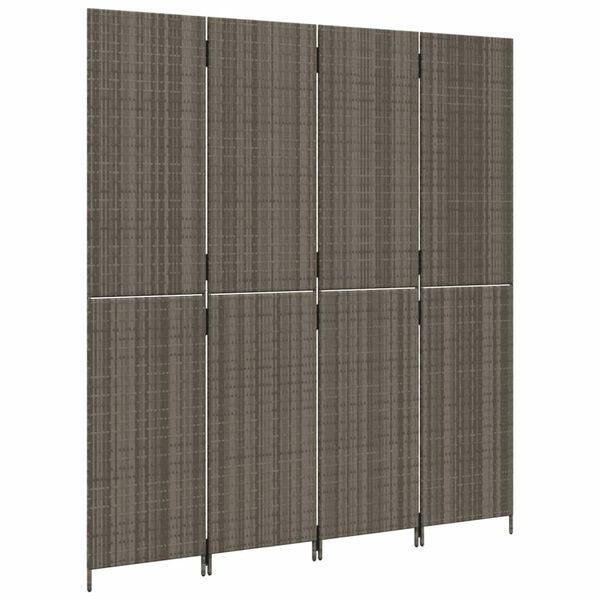 vidaXL Room Divider 4 Panels Grey Poly Rattan
