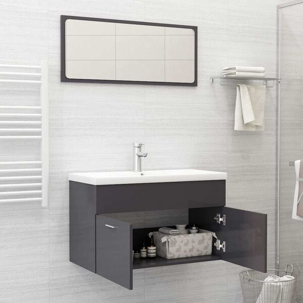 vidaXL 2 Piece Bathroom Furniture Set High Gloss Grey Engineered Wood