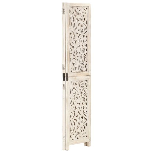 vidaXL Hand carved 3-Panel Room Divider White 120x165 cm Solid Mango Wood