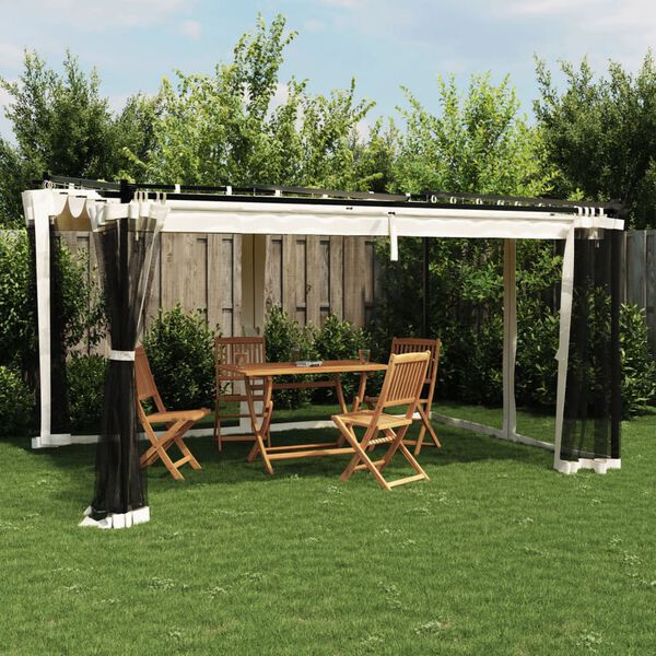 vidaXL Gazebo with Mesh Walls Cream 4x3 m Steel