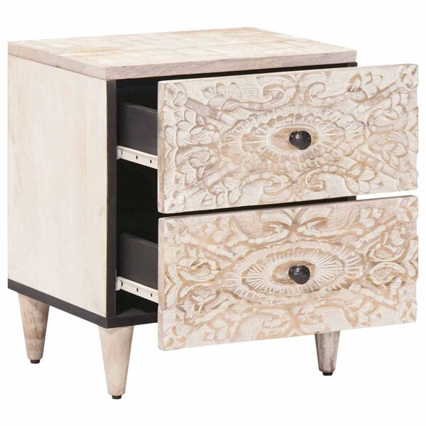 vidaXL Bedside Cabinet White 40 x 33.5 x 46 cm Solid Mango Wood