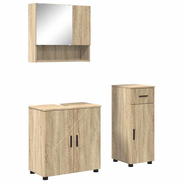 vidaXL Bathroom Furniture Set 3 pcs Sonoma Oak Engineered wood & Metal