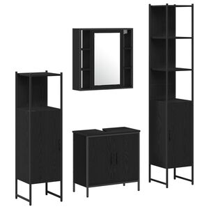 vidaXL Bathroom Furniture Set with Shelf 4 pcs Black Engineered wood