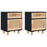 vidaXL Bedside Cabinets 2 pcs Black Solid Wood Pine and Natural Rattan