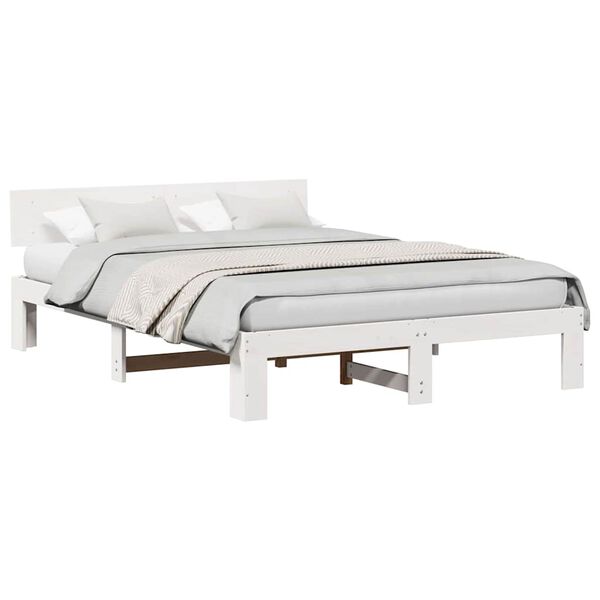 vidaXL Bed Frame with Headboard White 150 x 200 cm Solid Pine Wood