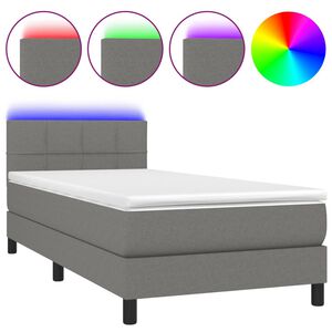 vidaXL Box Spring Bed with Mattress&LED Dark Grey 80x200cm Fabric
