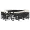 vidaXL 11 Piece Garden Dining Set with Cushions Black Poly Rattan