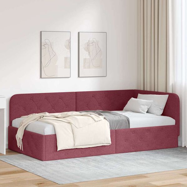 vidaXL Corner Bed Frame with Headboard Wine Red 100 x 200 cm Fabric