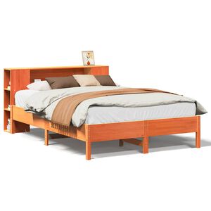 vidaXL Bookcase Bed without Mattress Wax Brown 140x190cm Solid Wood Pine