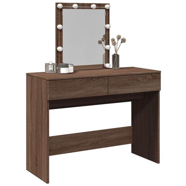 vidaXL Dressing Table with LED Brown Oak 100x40x130 cm