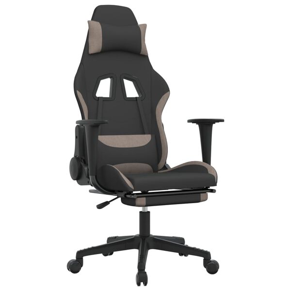 vidaXL Massage Gaming Chair with Footrest Black and Taupe Fabric