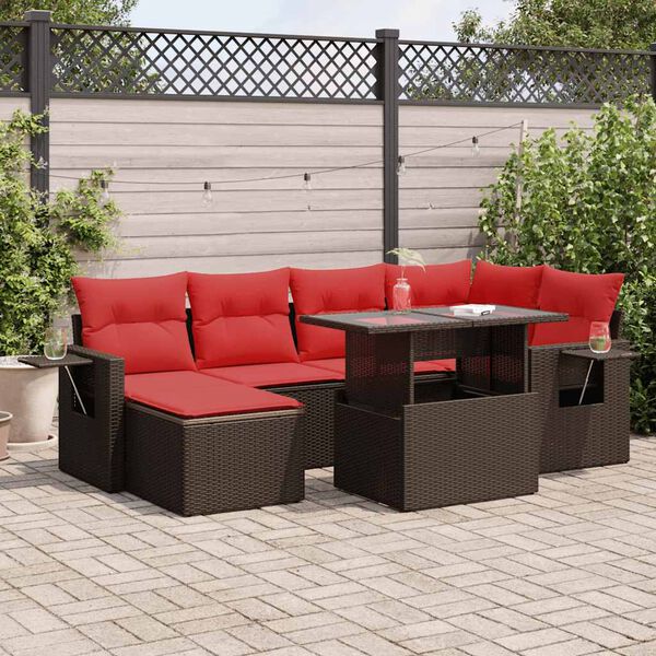 vidaXL 7 Piece Garden Sofa Set with Cushions Brown Poly Rattan Acacia