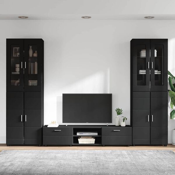 vidaXL TV Cabinet Set with Drawer FLORIN Black Engineered Wood